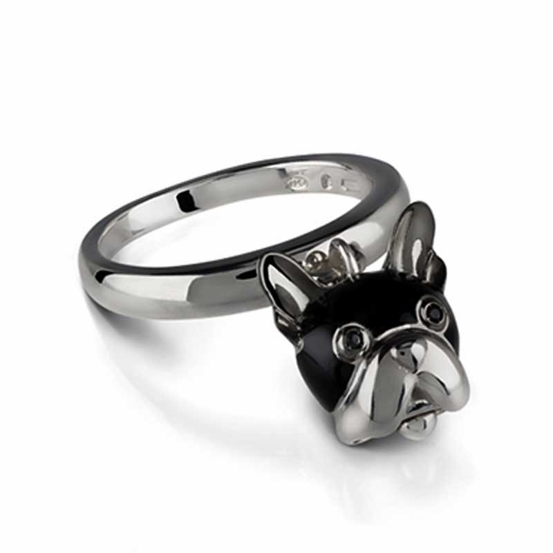 Campanella Ring with a Dog in Silver and Sapphires