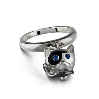 Campanella Ring with a Cat in Silver and Sapphires