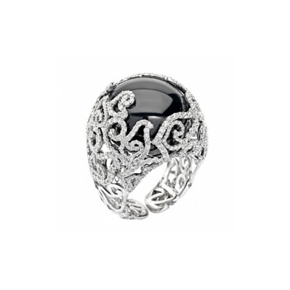 Diamour Ring in White Gold and Black Jade
