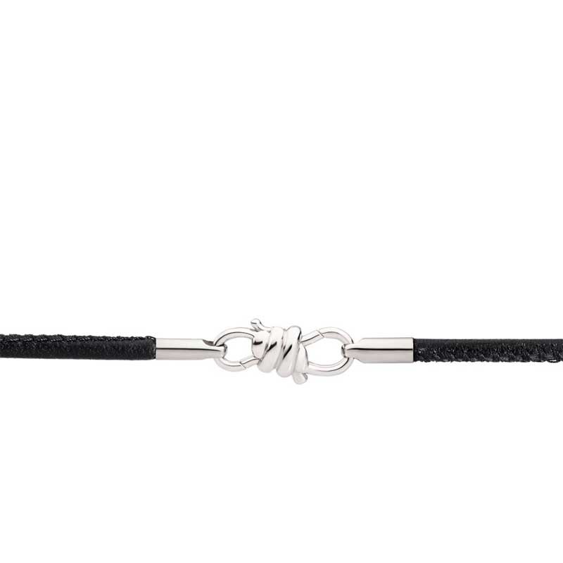 Nodo Bracelet in White Gold and Black Leather Cord