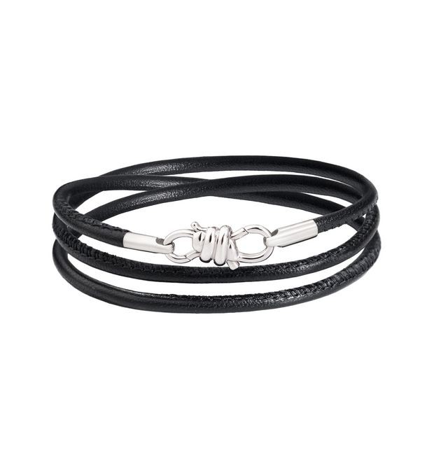Nodo Bracelet in White Gold and Black Leather Cord