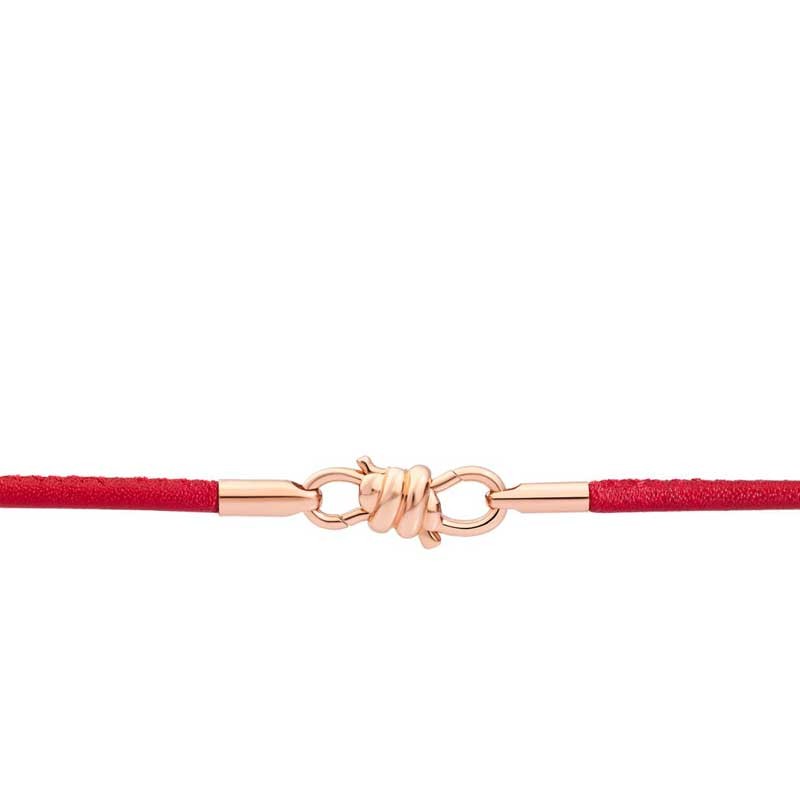 Nodo Bracelet in Rose Gold and Red Leather Cord