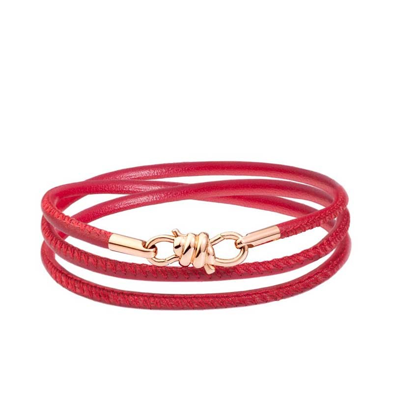 Nodo Bracelet in Rose Gold and Red Leather Cord