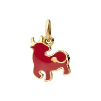 Ox Charm in Yellow Gold and Red Enamel