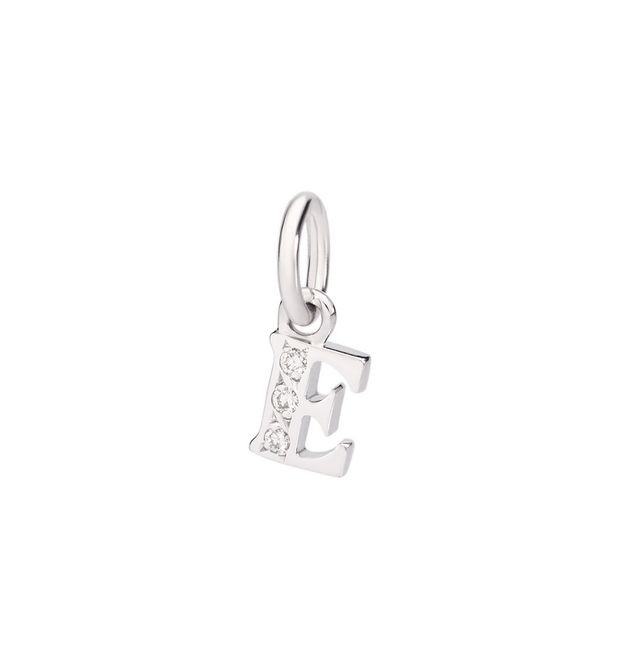 Letter "E" Charm in White Gold and Diamonds