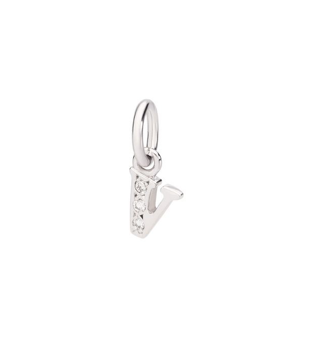 Letter "V" Charm in White Gold and Diamonds