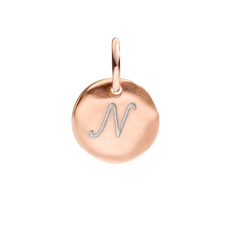 Micro Coin Charm Letter N in Rose Gold
