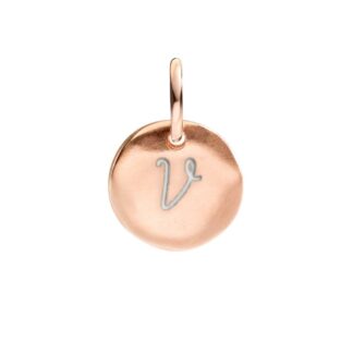 Micro Coin Charm Letter V in Rose Gold
