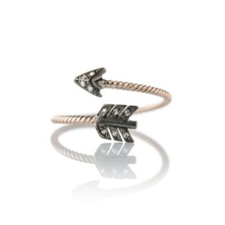 Twisted Arrow Ring in Sterling Silver, Rose Gold, and Diamonds`