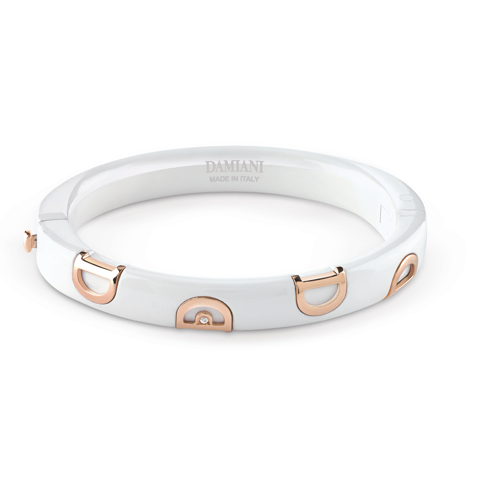 D.Icon bracelet in White Ceramic, Rose Gold, and Diamonds