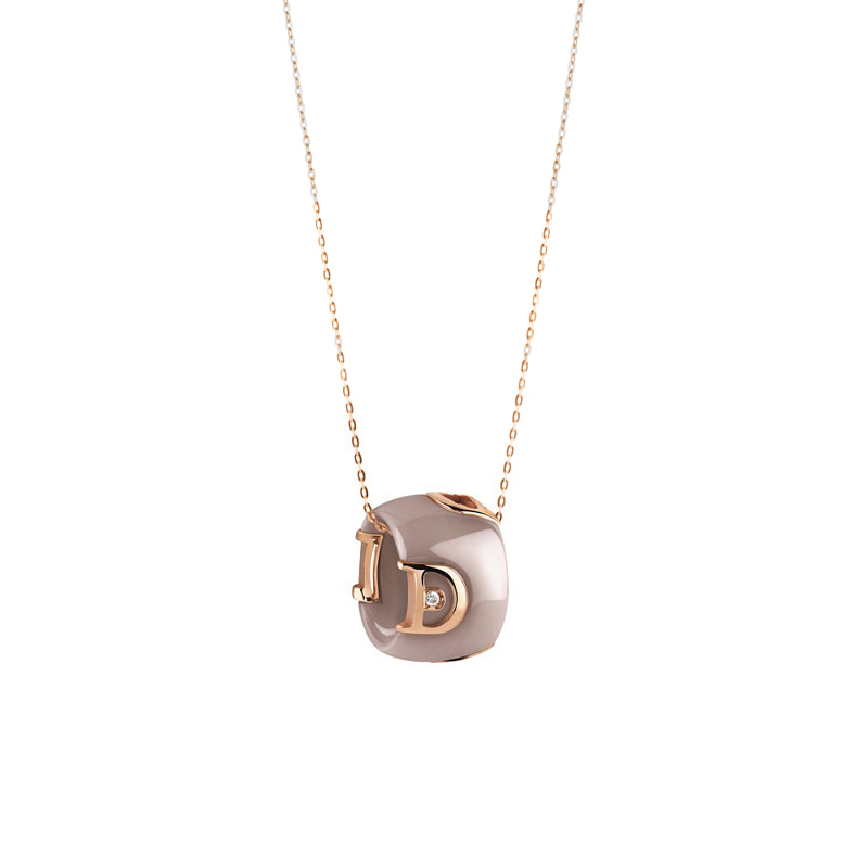 Collana D.Icon in Ceramica Cappuccino, Oro Rosa e Diamante