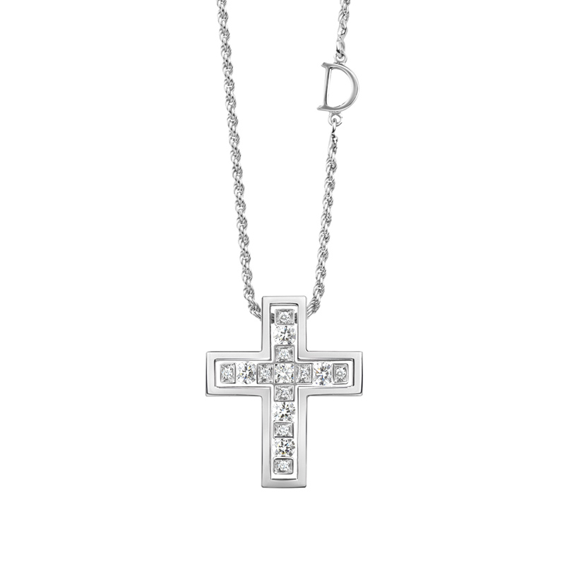Belle Epoque Cross Necklace in White Gold with Diamonds