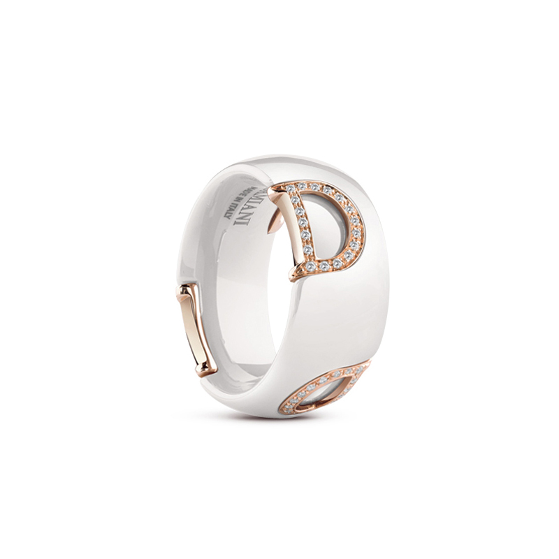 D.Icon Ring in White Ceramic, Rose Gold, and Diamonds