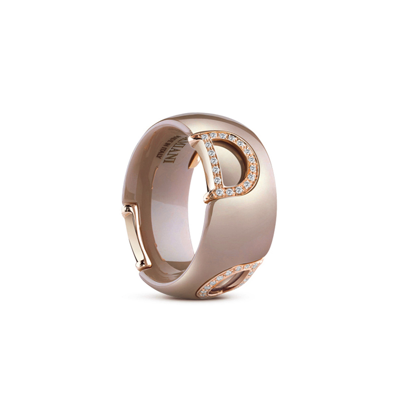 D.Icon Ring in Cappuccino Ceramic, Rose Gold, and Diamonds