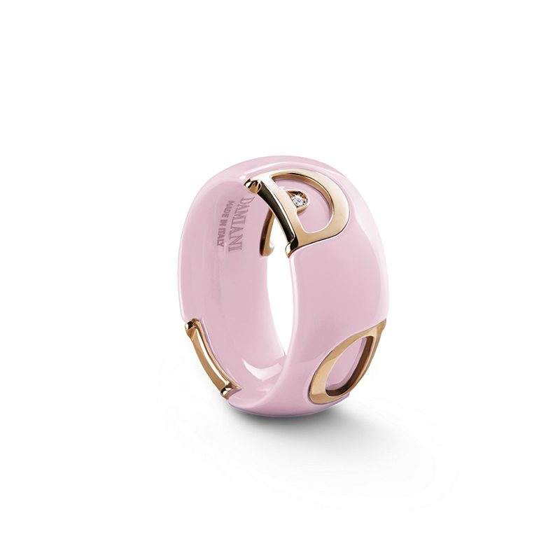 D.Icon Ring in Candy Pink Ceramic, Rose Gold, and Diamonds