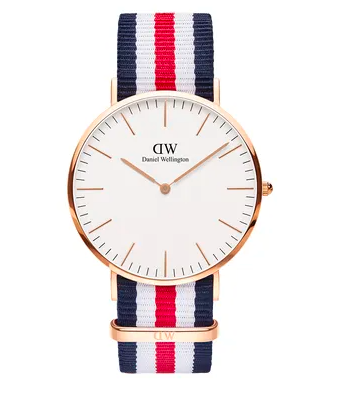 Classic Canterbury Bianco con cinturino Rosso Rubino, Bianco e Blu
