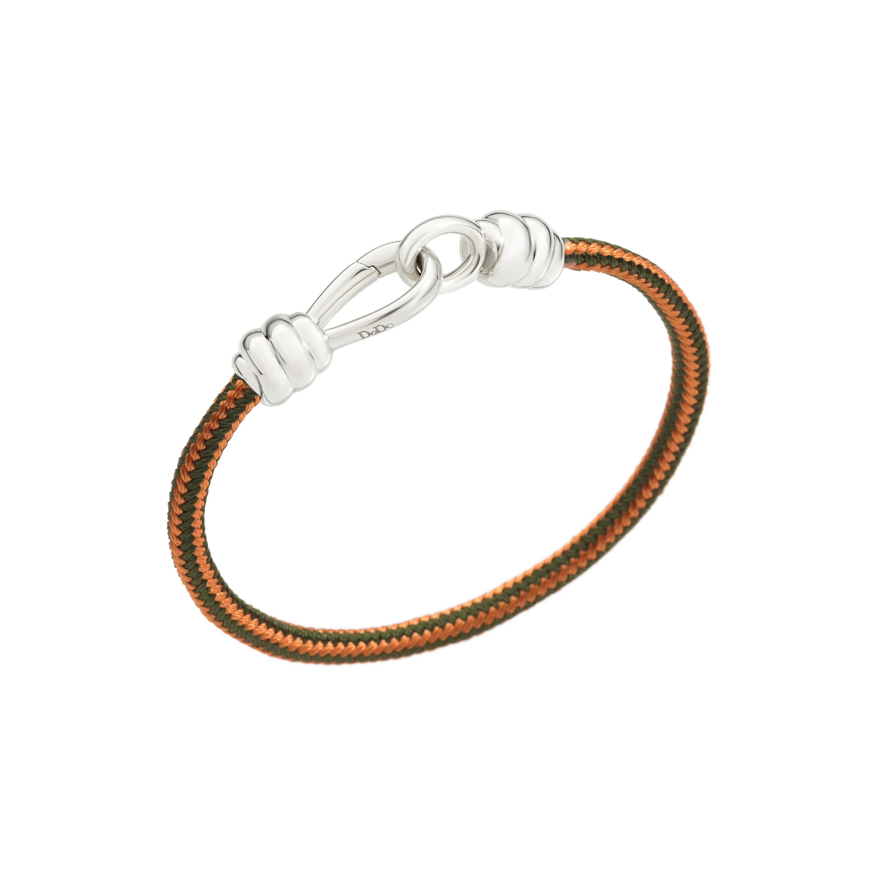 Bracciale Nodo in Argento e Cotone Verde e Arancio