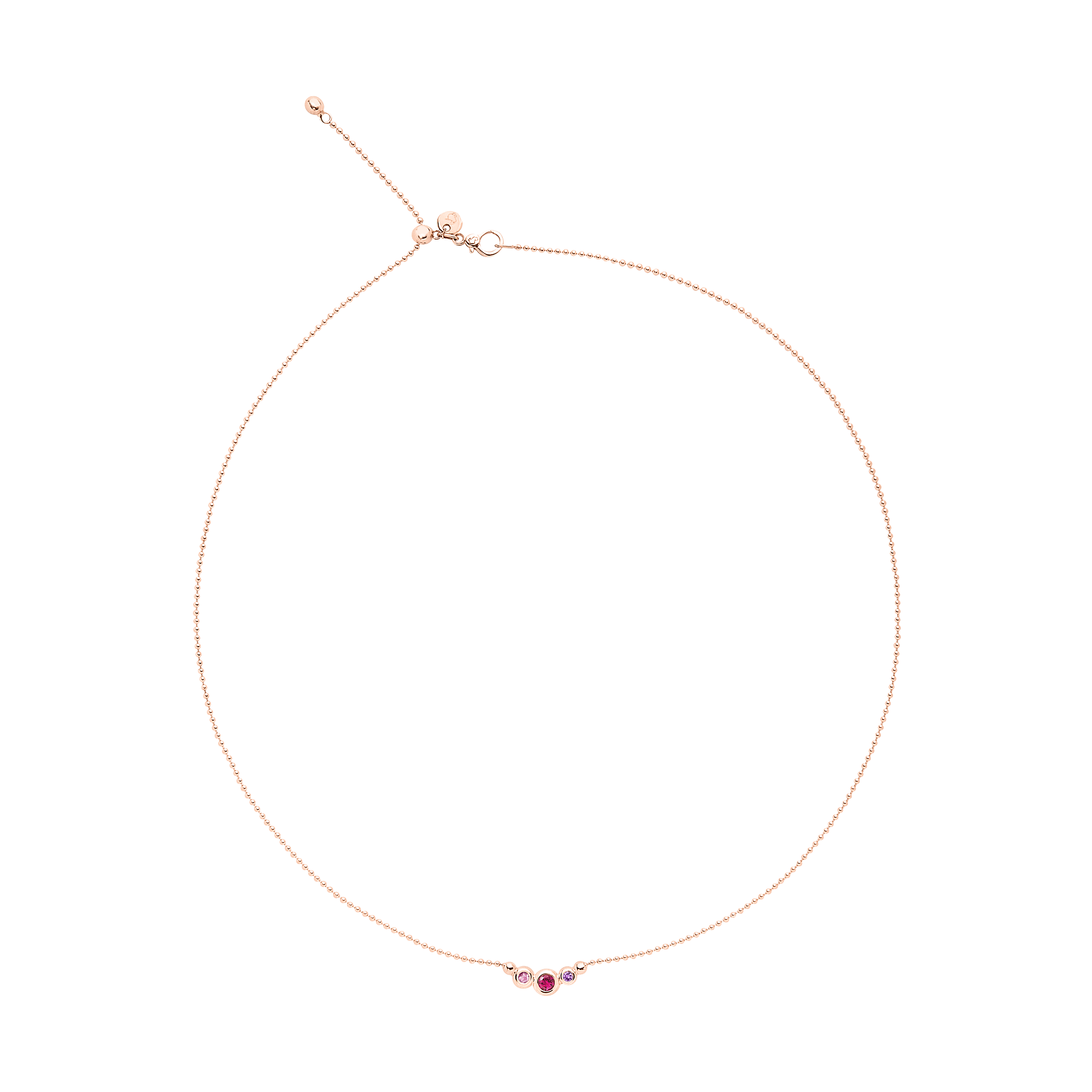 Collana Bollicine con zaffiro rosa, rubino e ametista