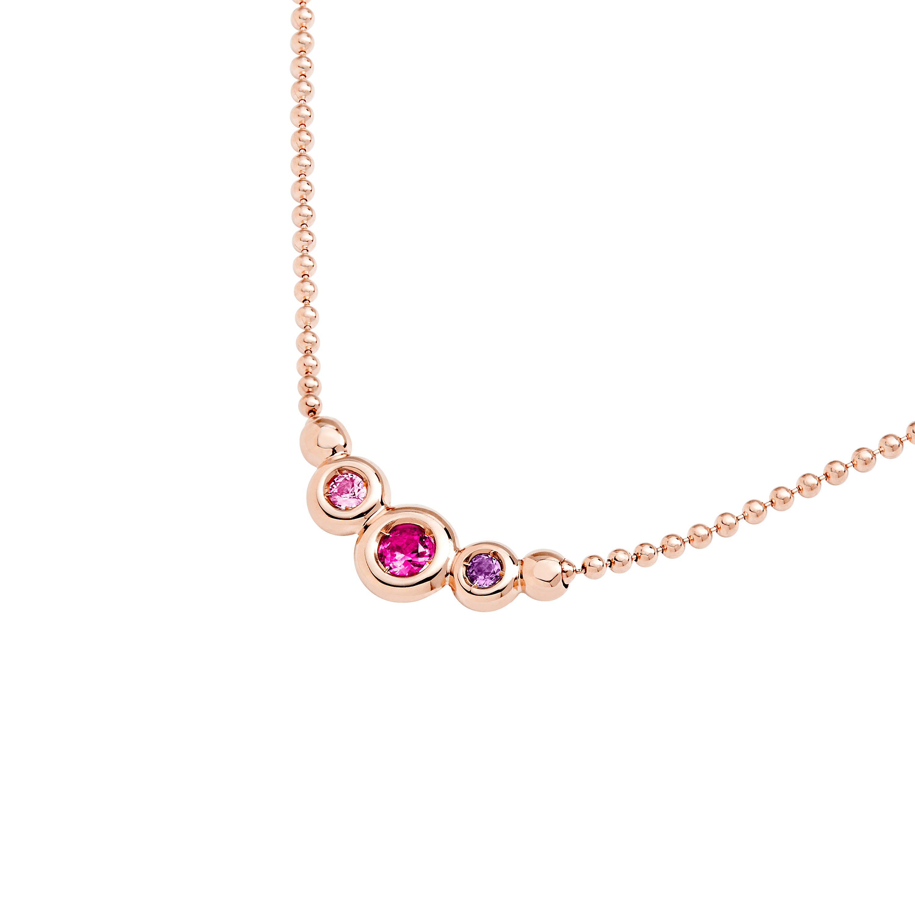 Collana Bollicine con zaffiro rosa, rubino e ametista
