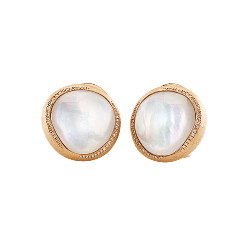 Orecchini Enchanté in oro rosa satinato, diamanti, madreperla e cristallo di rocca