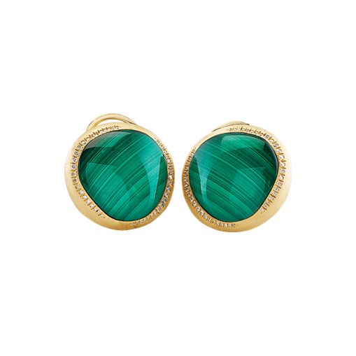 Orecchini Enchanté in oro giallo, diamanti, malachite e cristallo di rocca