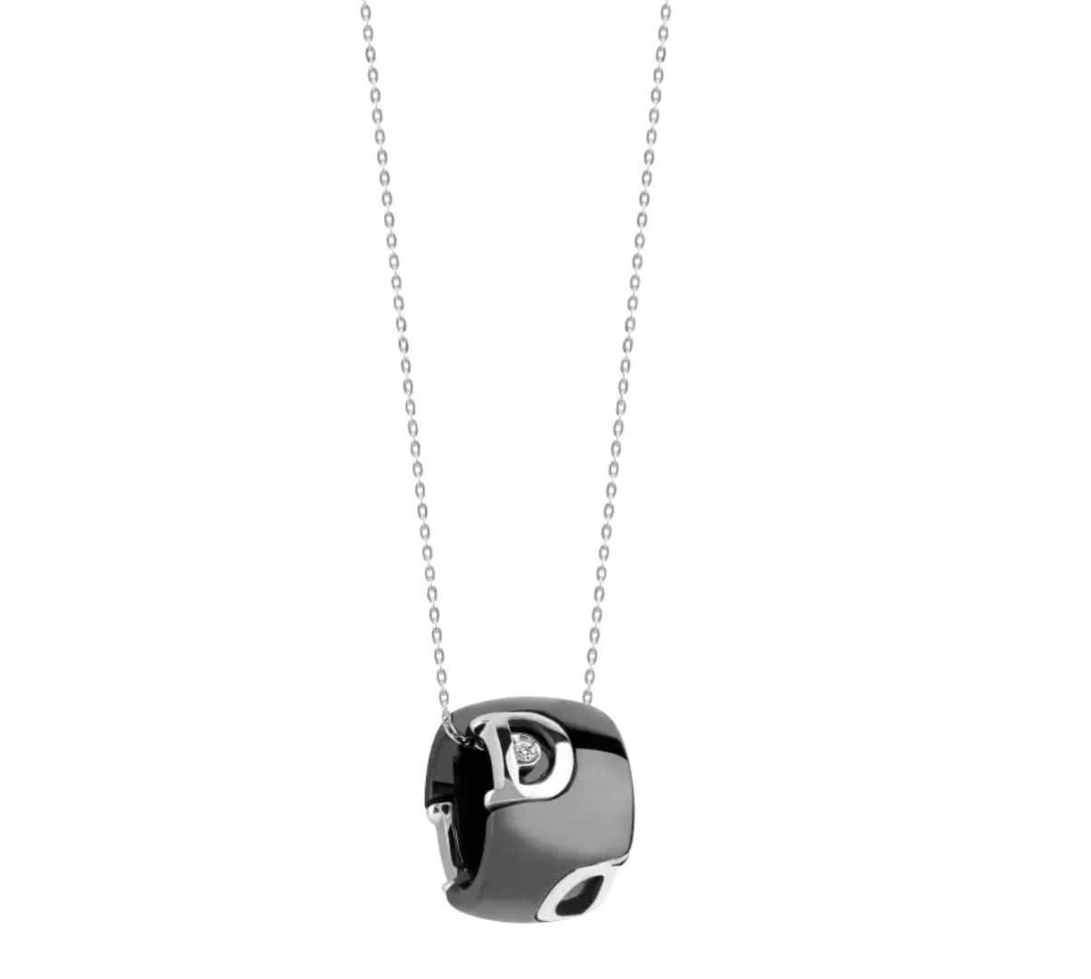 Collana D.Icon in Ceramica Bianca, Oro Bianco e Diamante