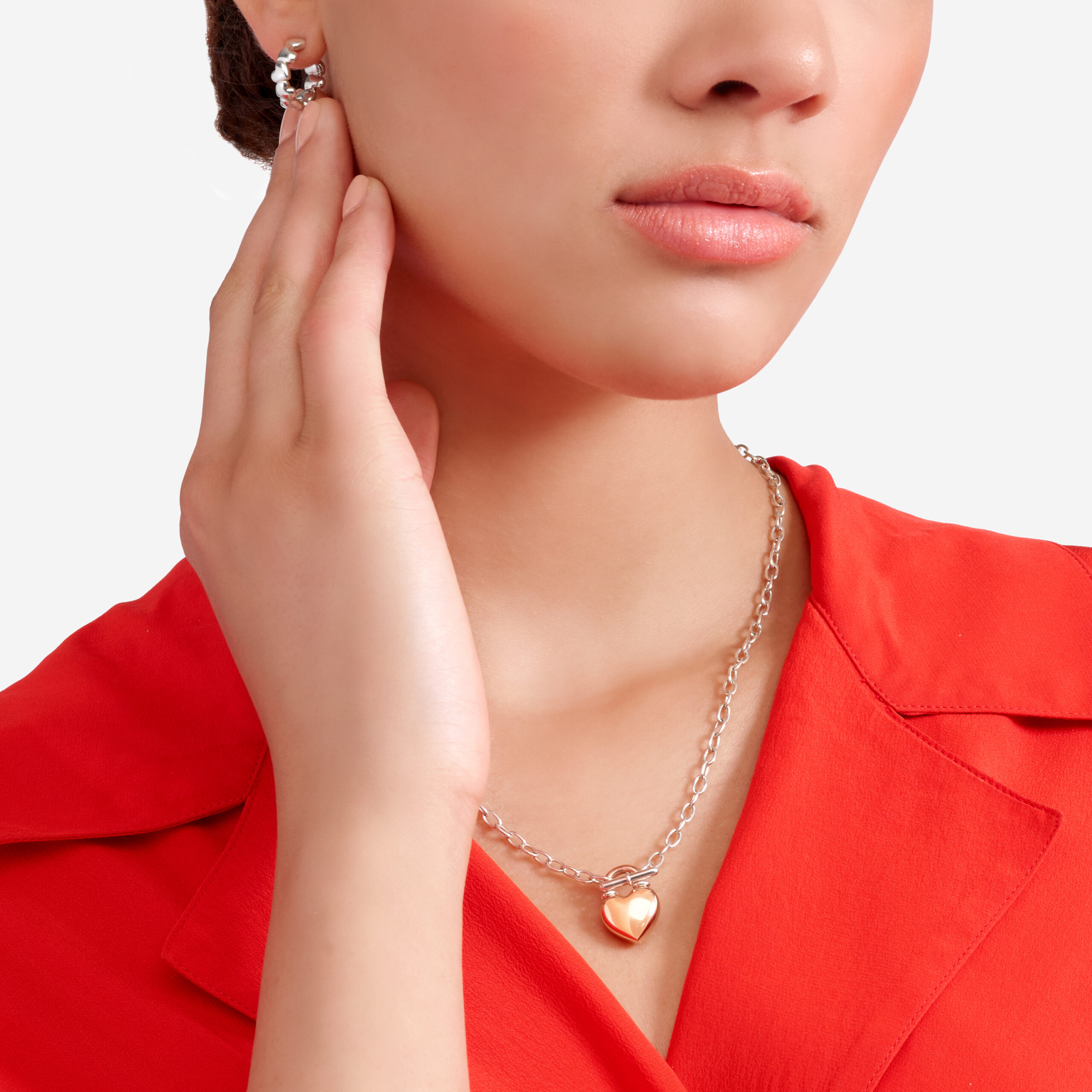 Collana Cuore Oro Rosa & Argento T-Bar