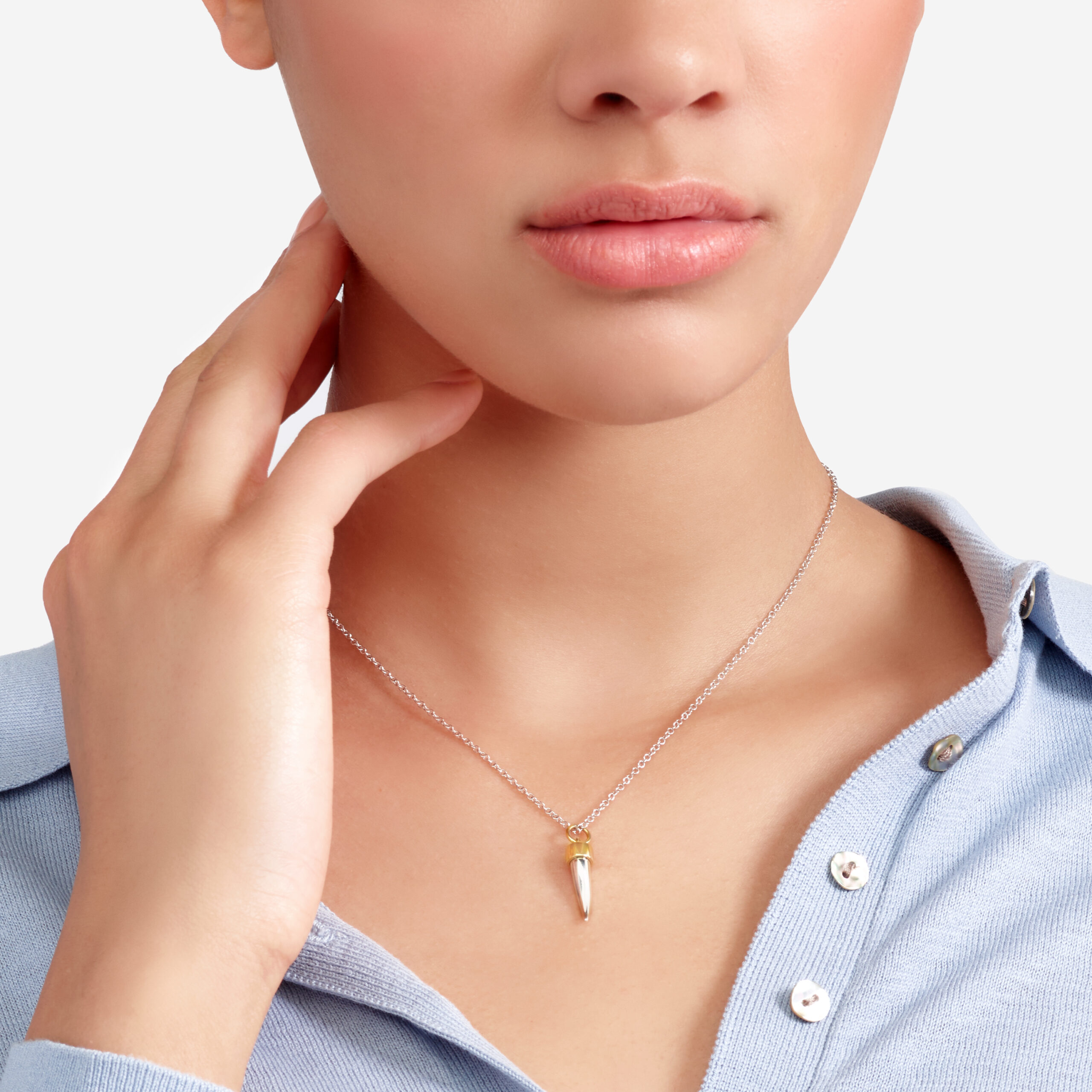 Ciondolo Corno Oro Giallo & Argento