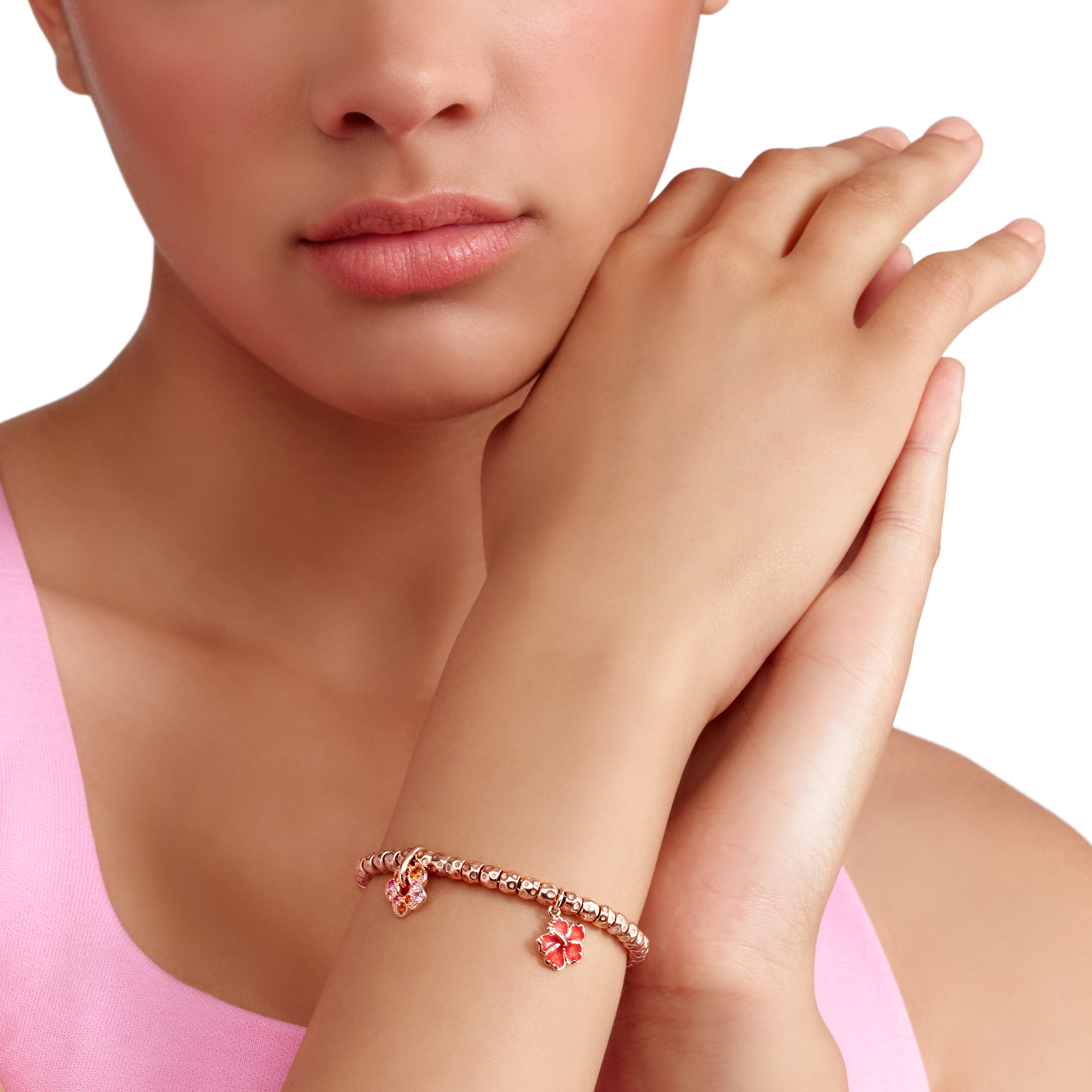 Ciondolo Fiore Ibisco Oro Rosa & Smalto