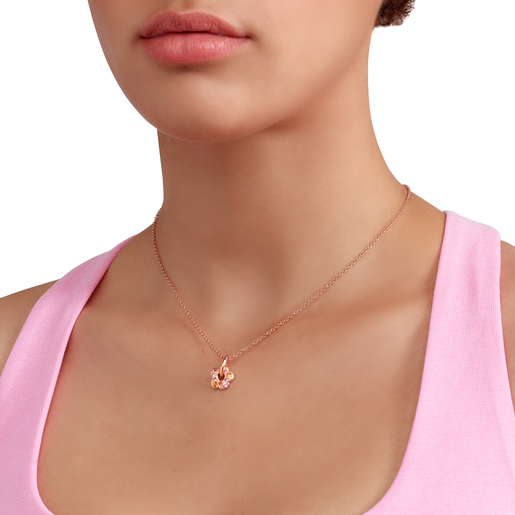 Ciondolo Fiore Oro Rosa & Zaffiri