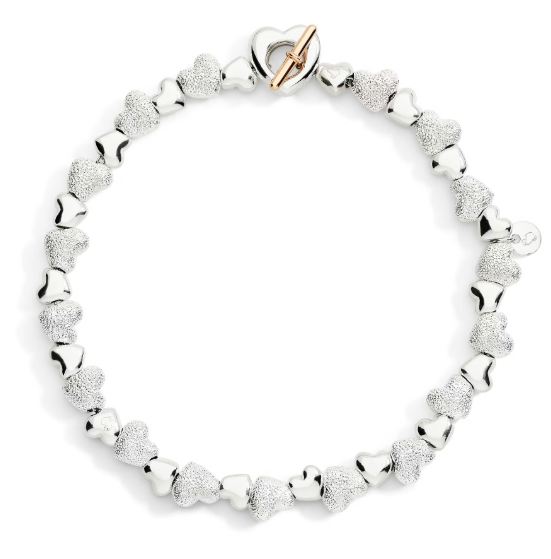 Bracciale Cuore in Argento e Argento Diamantato