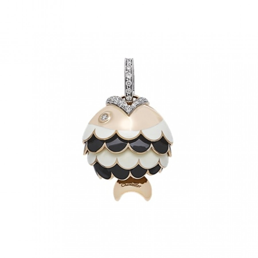 Ciondolo Campanella Pailettes Pesce Bianco e Nero