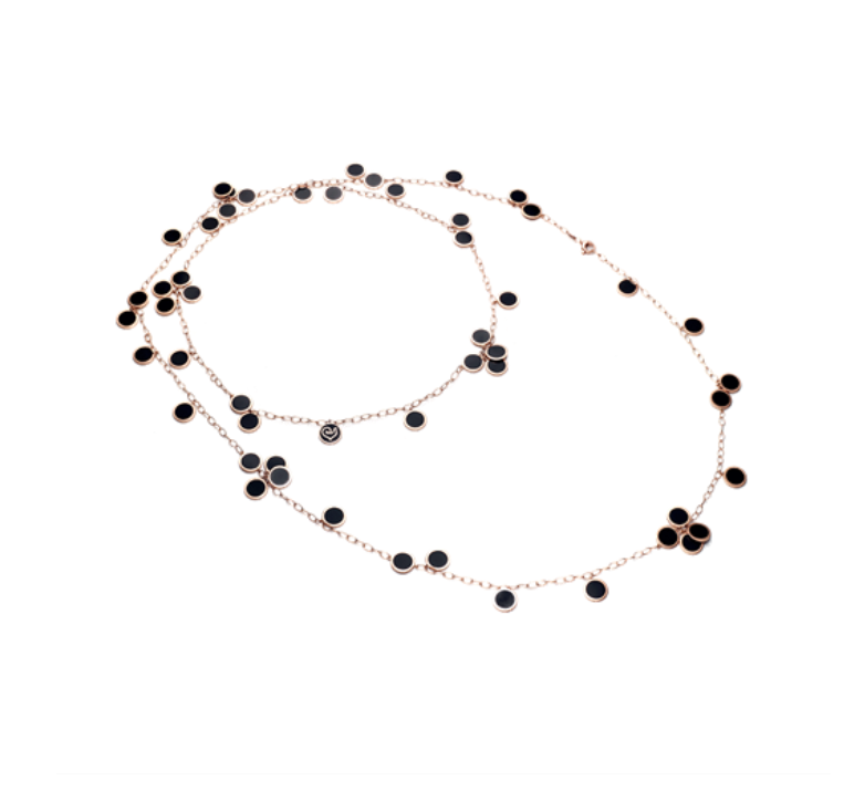 Collana Pailettes Lunga in Oro Rosa 18kt e Smalto Nero