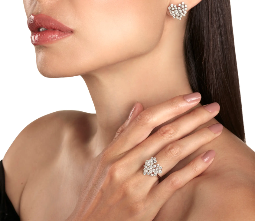 Orecchini Mimosa Oro Bianco e Diamanti